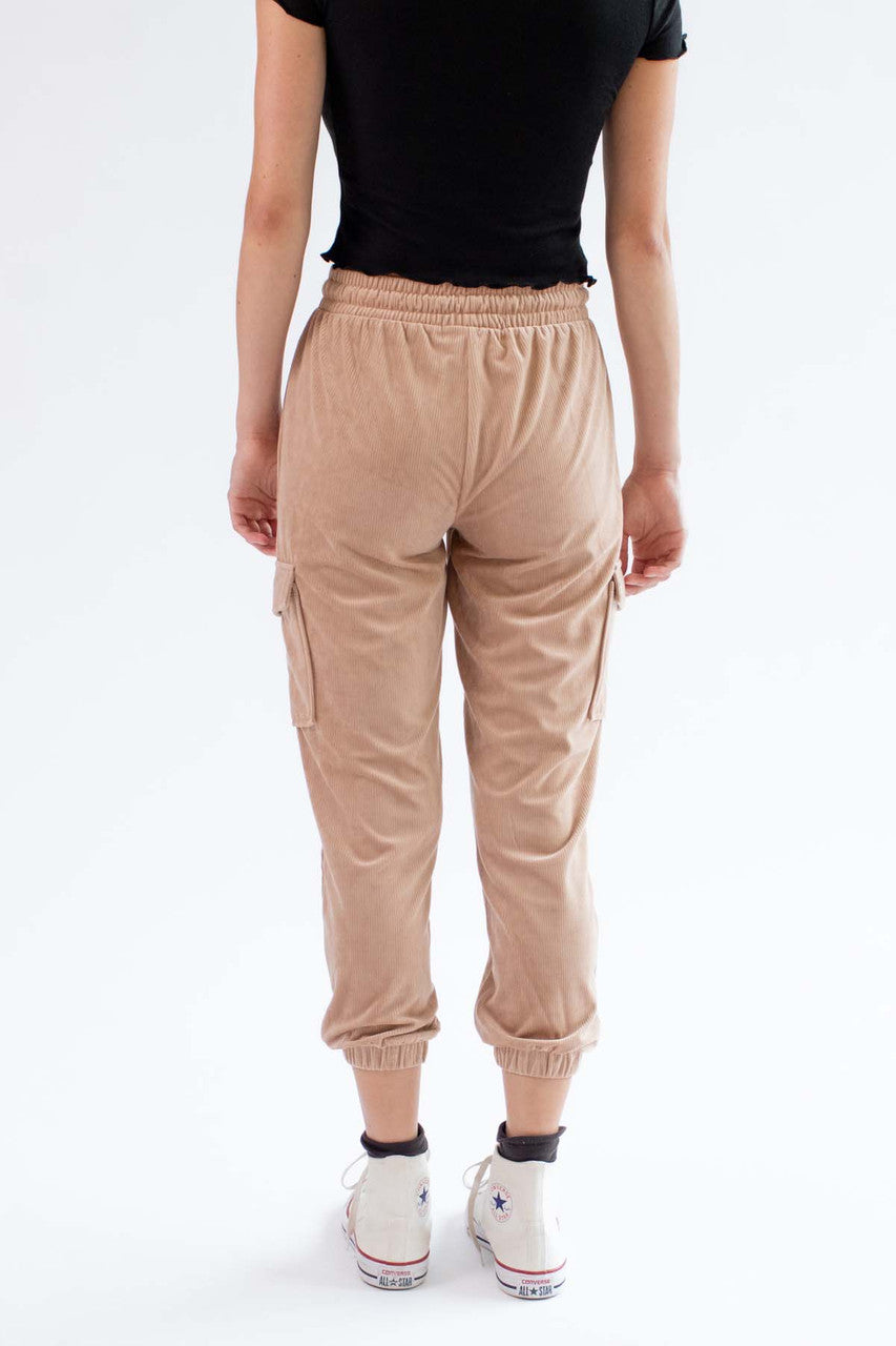 Warm Taupe Corduroy Cargo Joggers