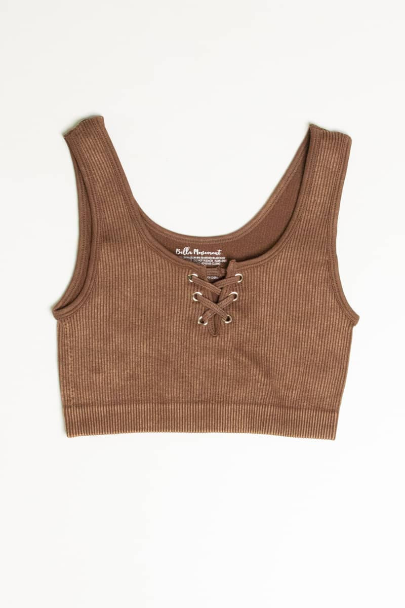 Washed Chocolate Lace Up Seamless Bralette