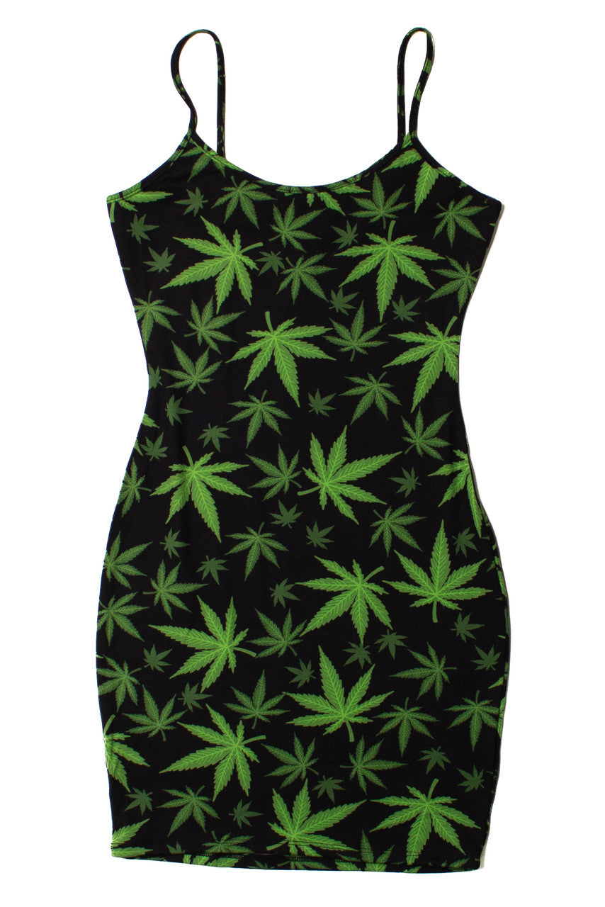 Weed Print Mini Dress