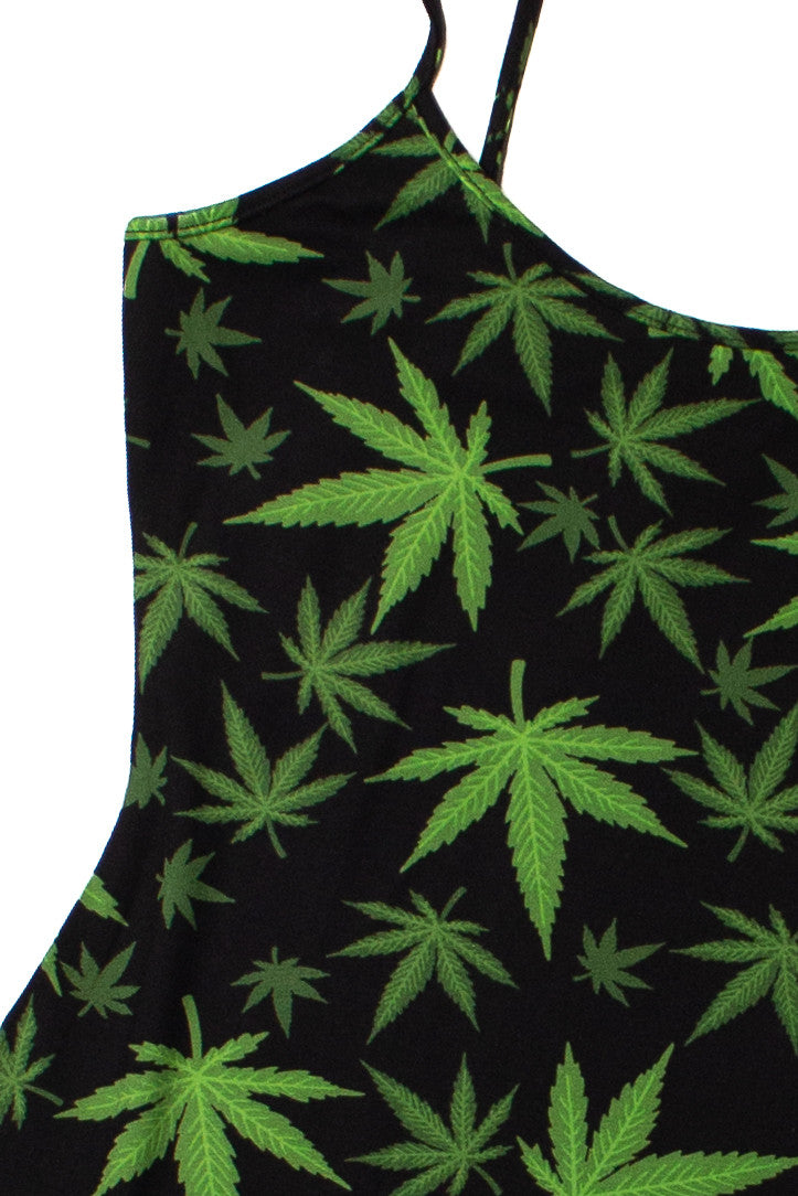 Weed Print Mini Dress
