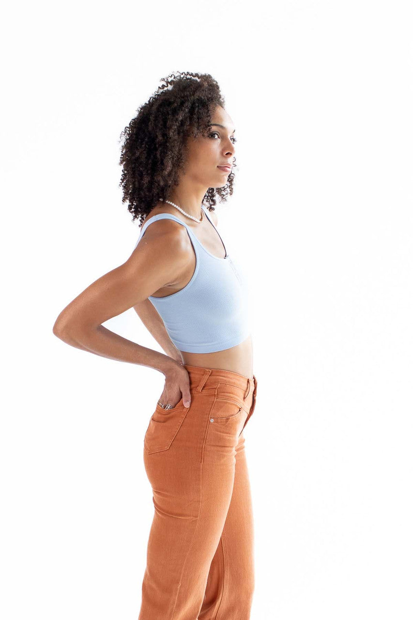 Whisper Blue Seamless Henley Tank Top