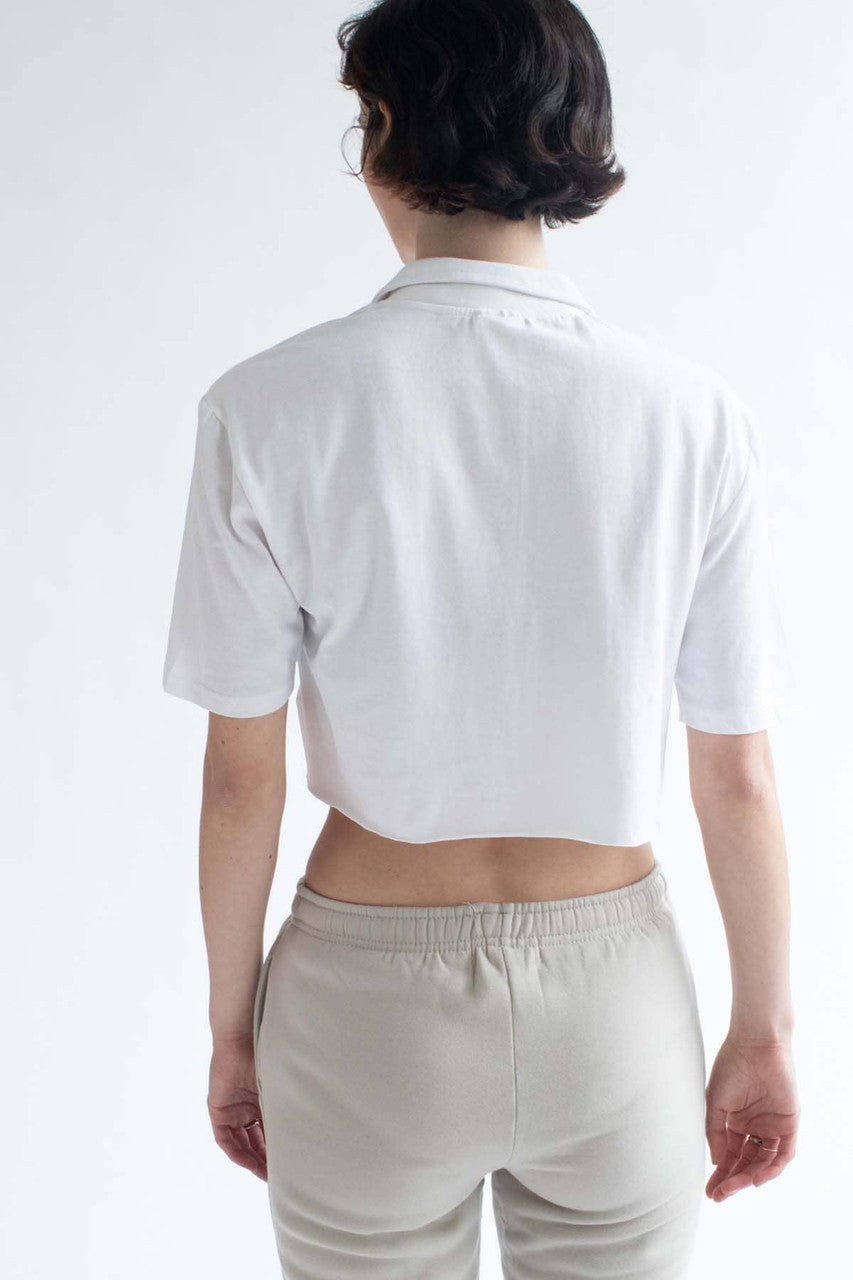 White Boxy Cropped Polo