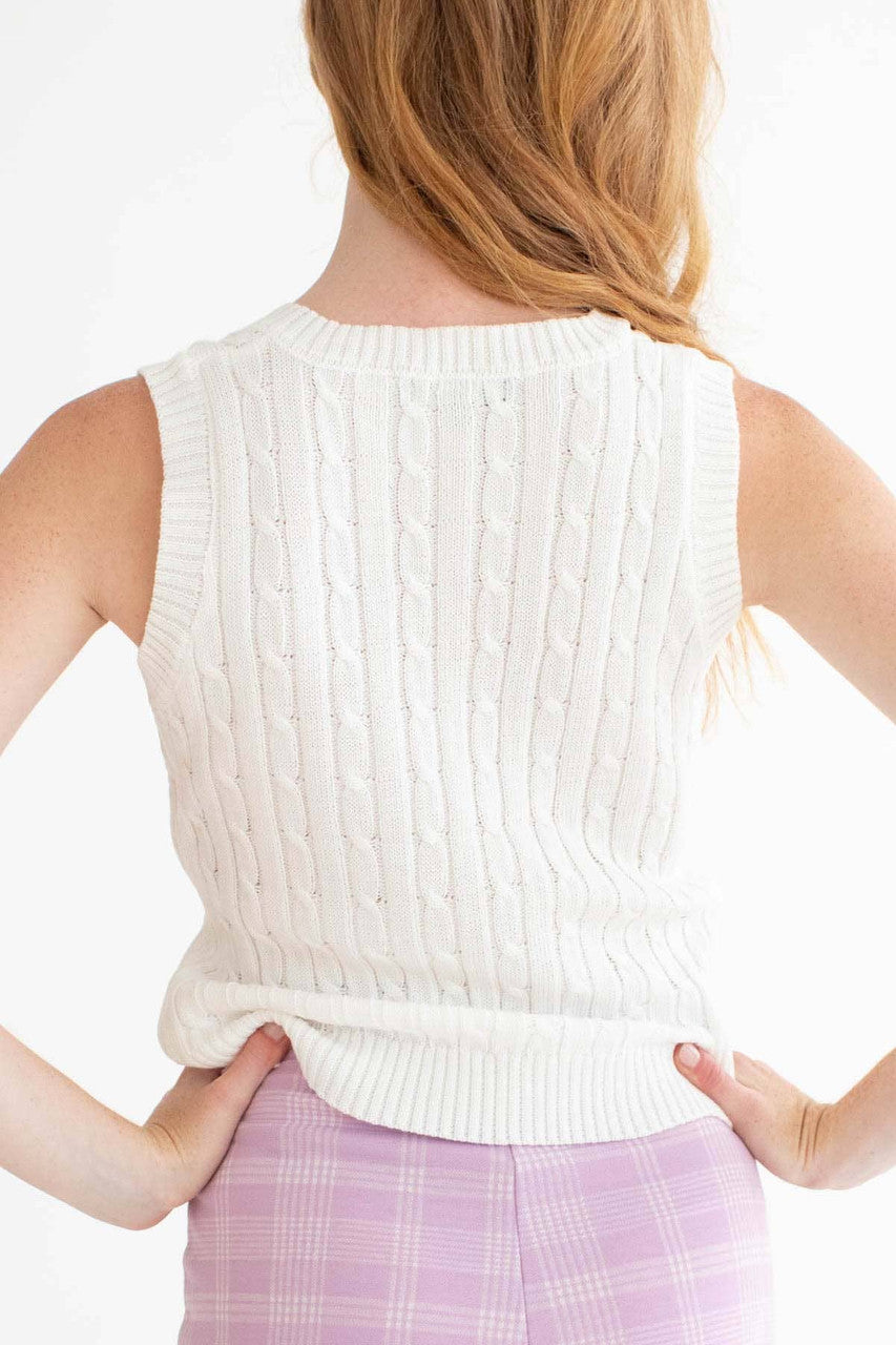 White Cable Knit Sweater Vest