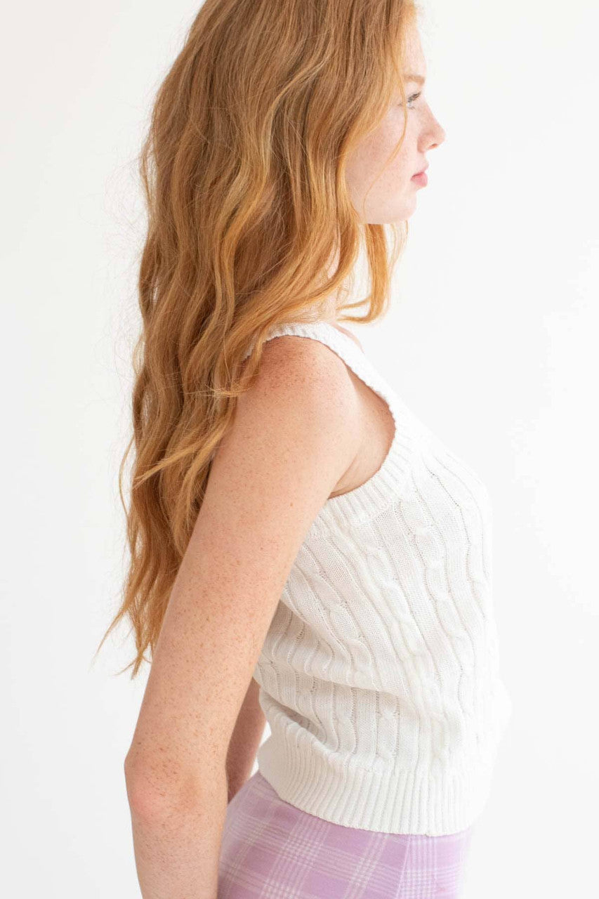 White Cable Knit Sweater Vest