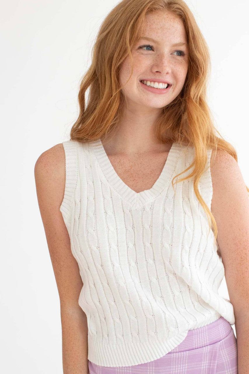 White Cable Knit Sweater Vest