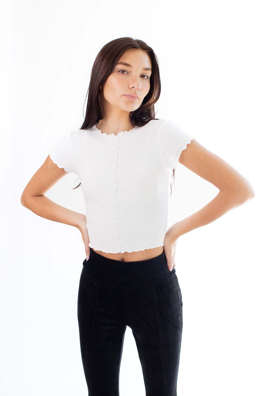 White Center Seam Lettuce Trim Tee