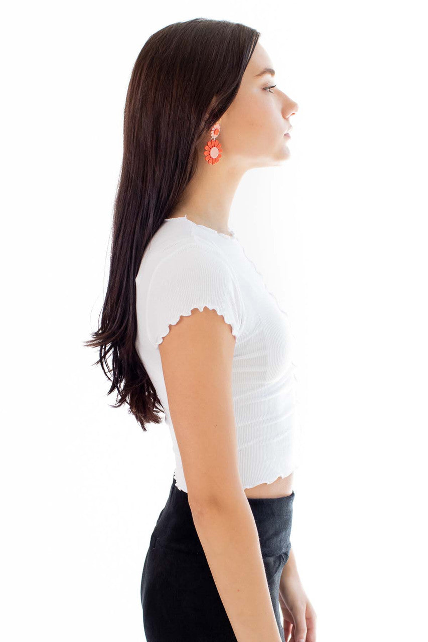 White Center Seam Lettuce Trim Tee