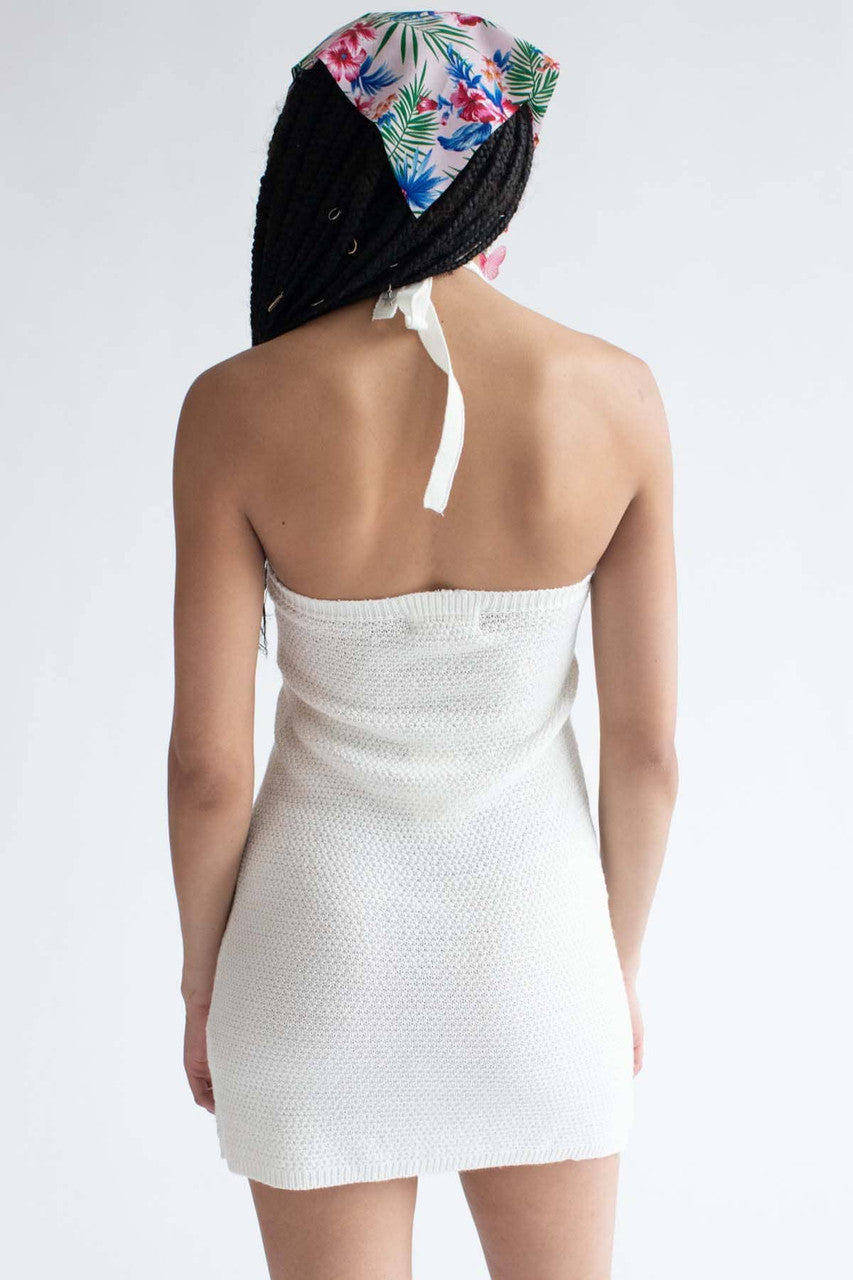 White Crochet Halter Dress