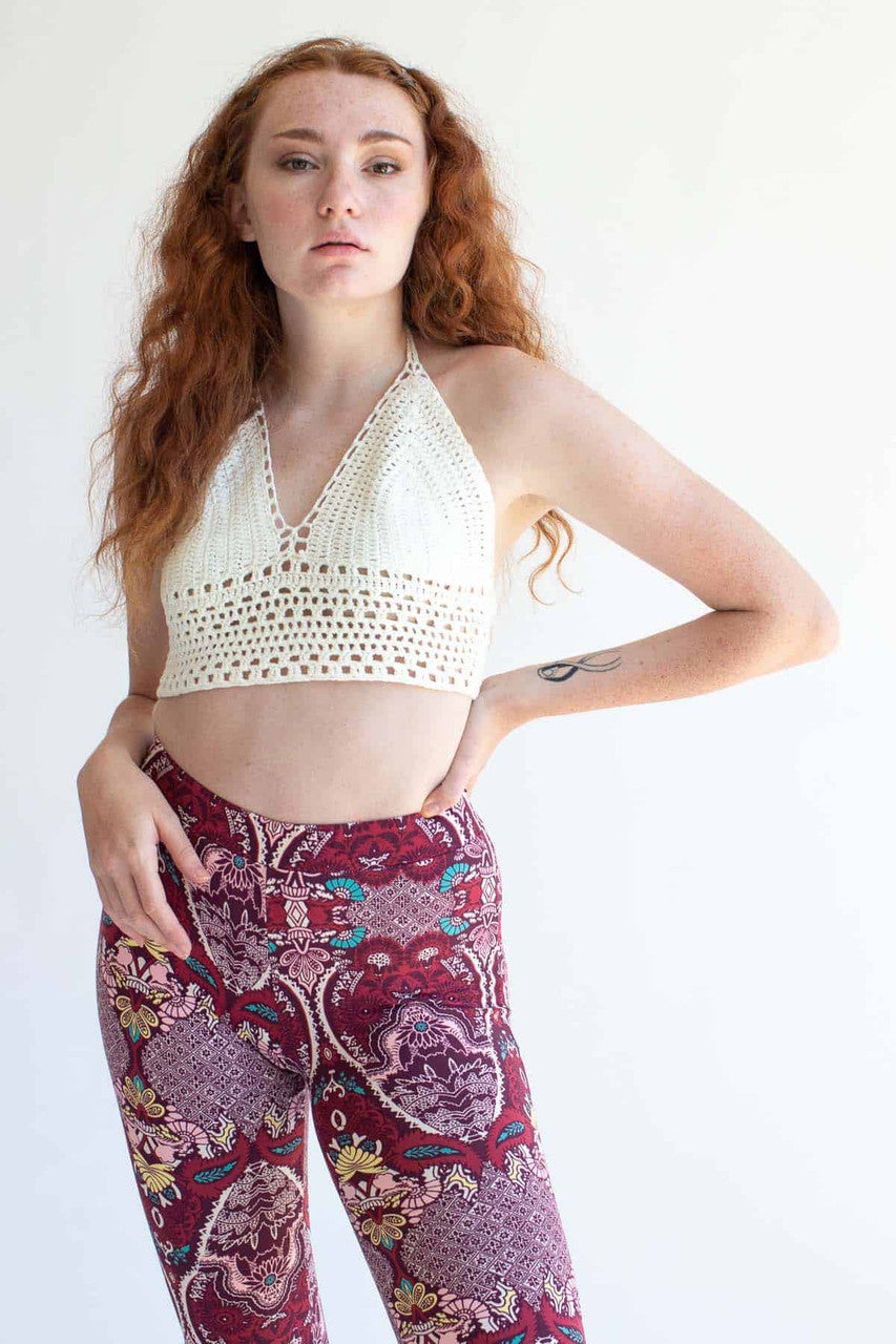 White Crochet Tie Halter Top