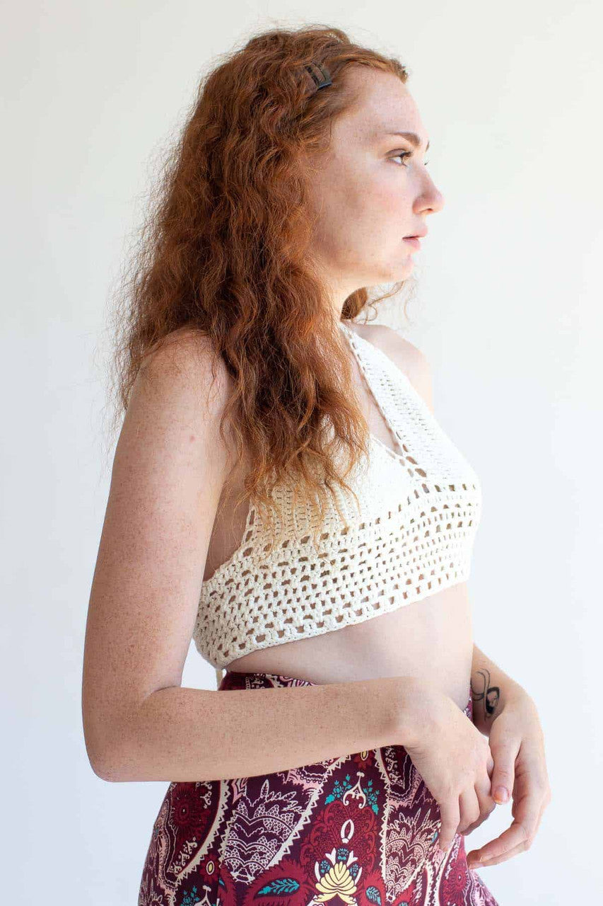 White Crochet Tie Halter Top