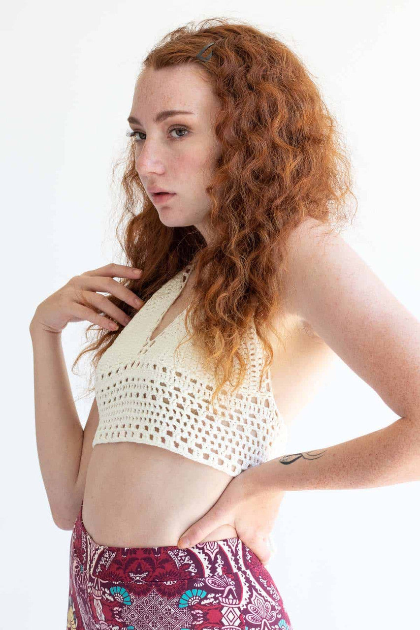 White Crochet Tie Halter Top