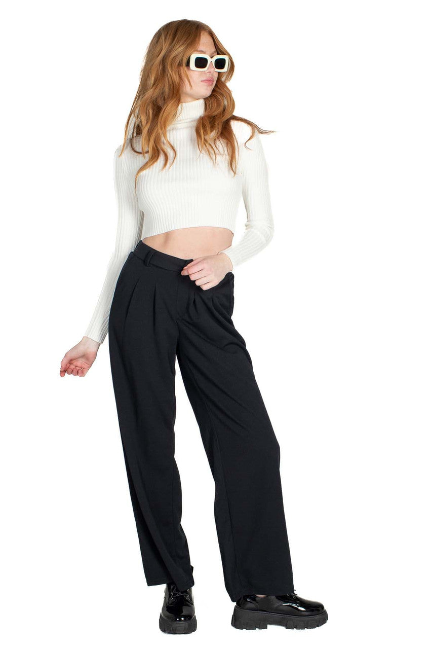 White Crop Ribbed Turtle Neck Sweater