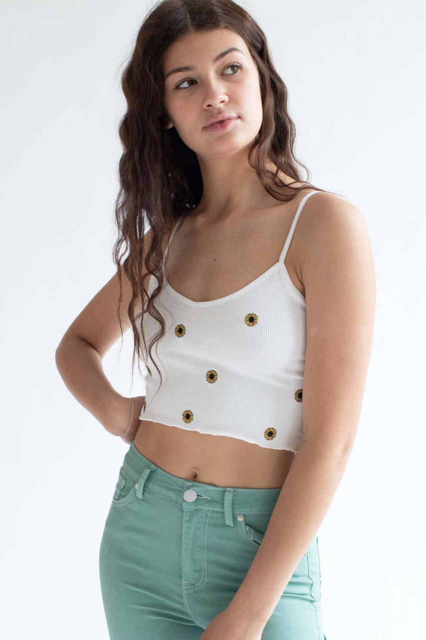 White Daisies Embroidered Seamless Cami
