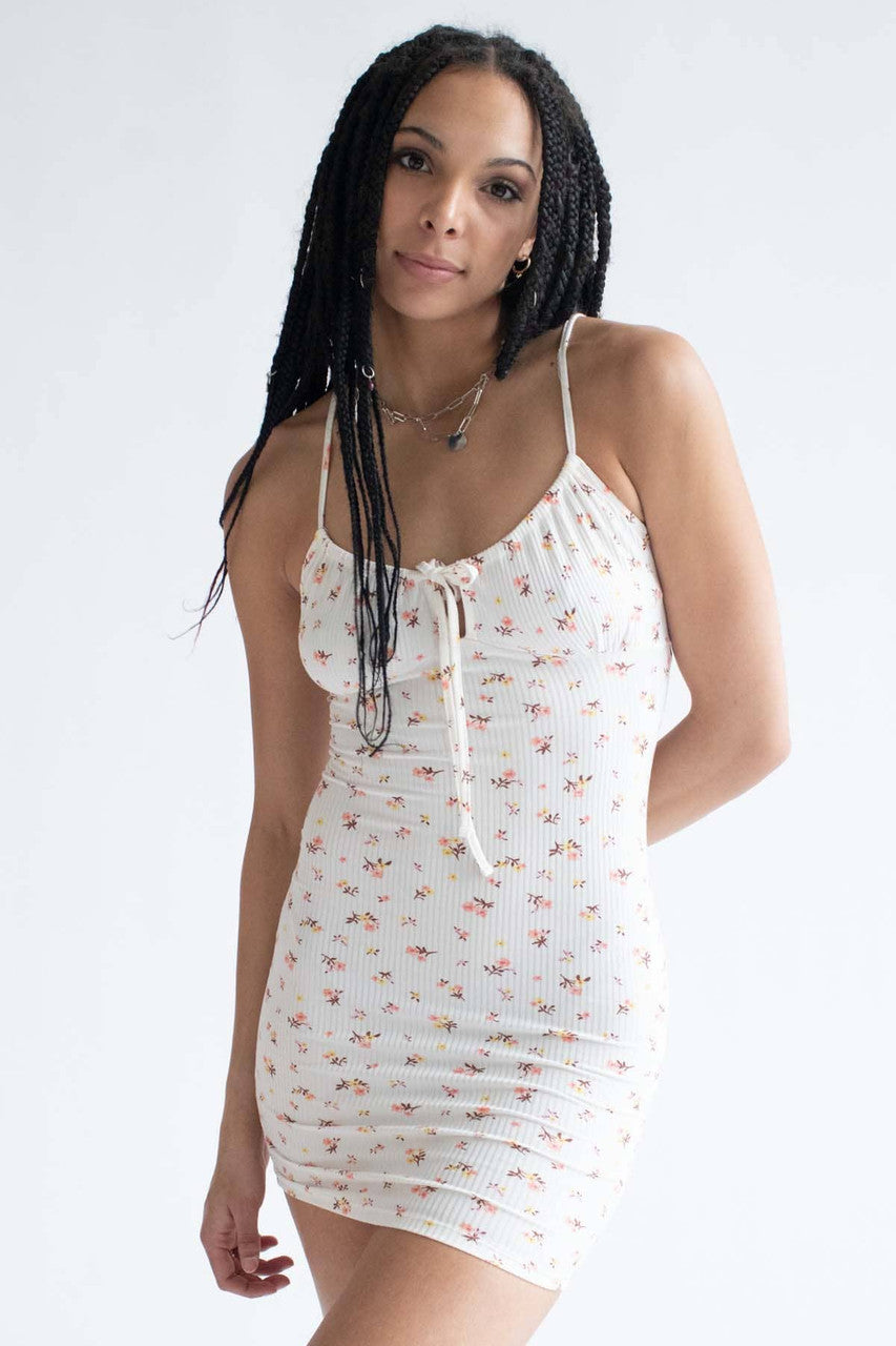 White Ditsy Floral Milkmaid Mini Dress