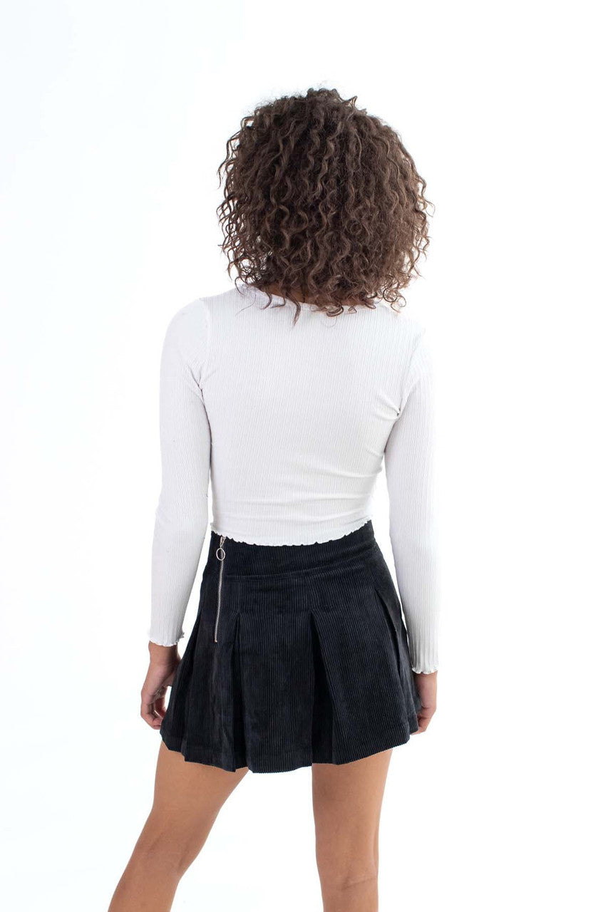 White Double Ribbed Long Sleeve Crop Top