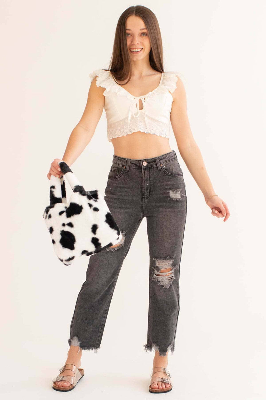 White Eyelet Lace Trimmed Crop Top