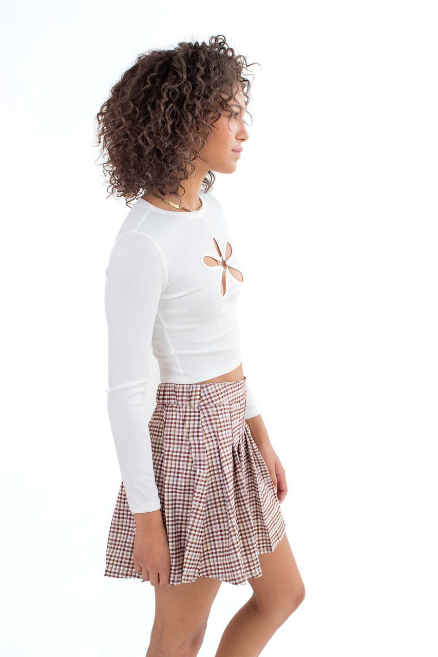 White Floral Cut Out Long Sleeve Crop Top