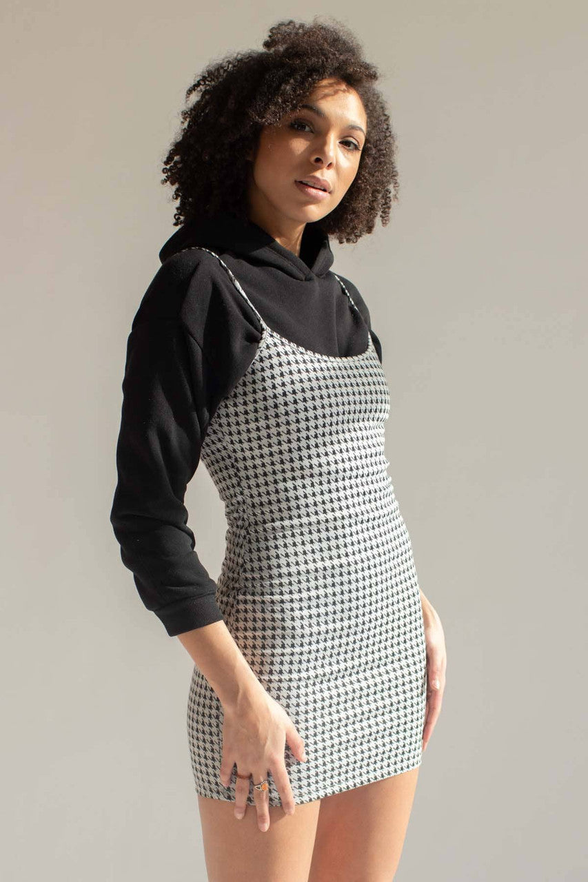 White Houndstooth Mini Dress