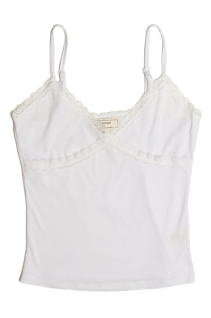 White V Neck Lace Trim Cami