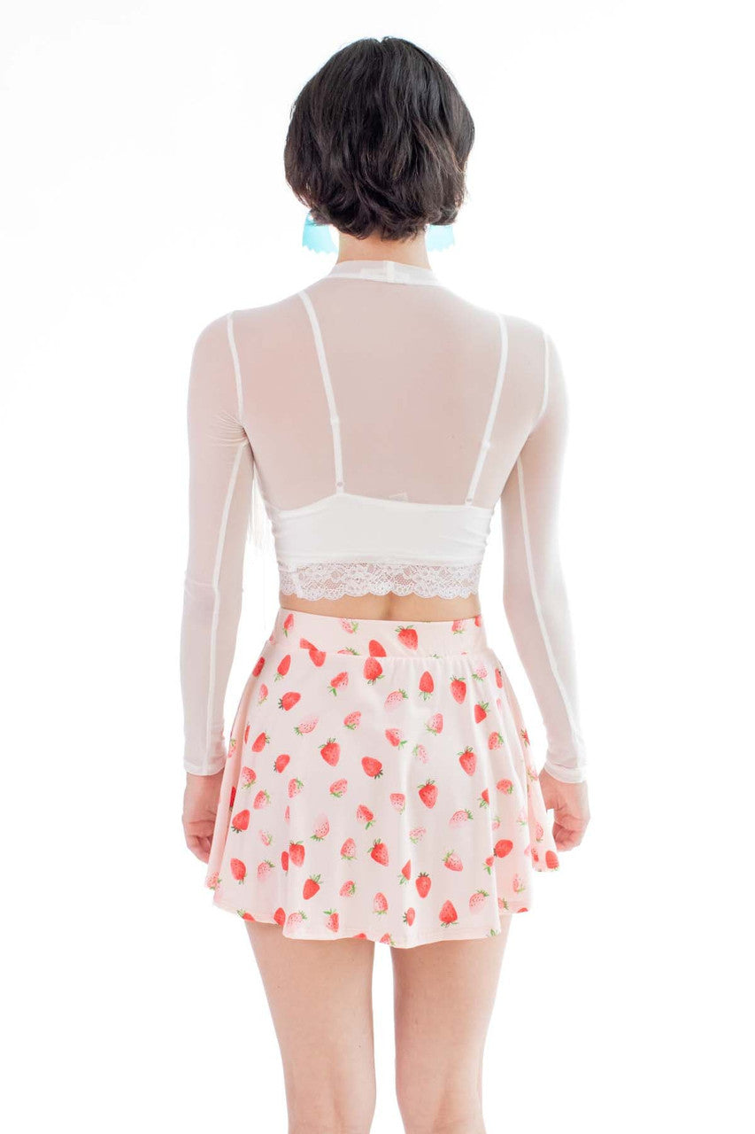 White Long Sleeve Fringe Trim Mesh Top