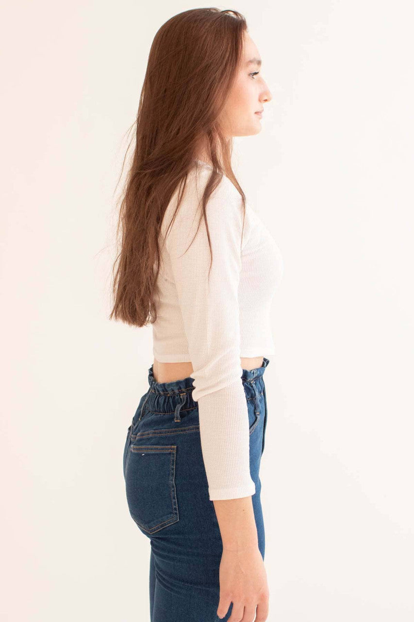 White Long Sleeve Thermal Top