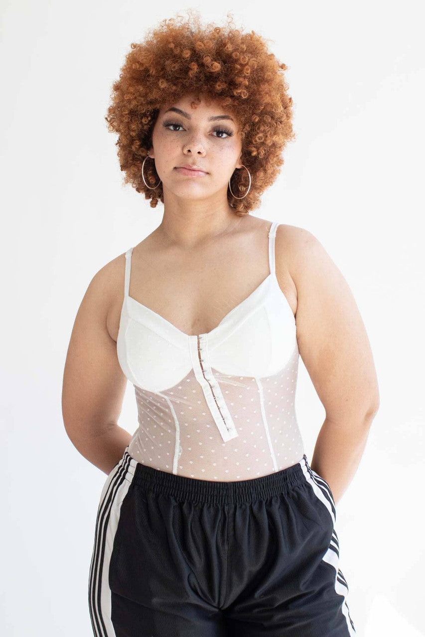 White Mesh Dot Bodysuit (Extended Sizes)