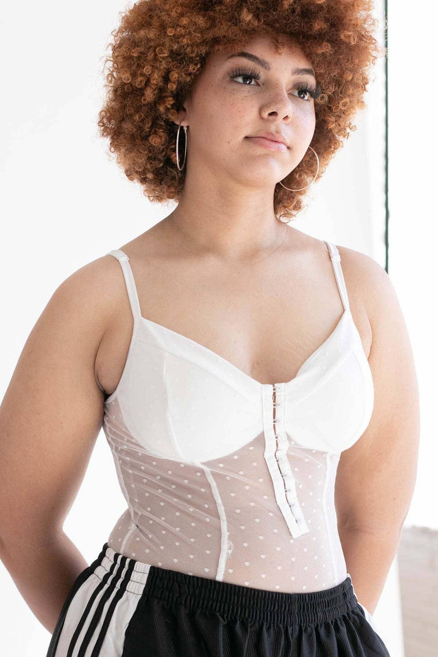 White Mesh Dot Bodysuit (Extended Sizes)