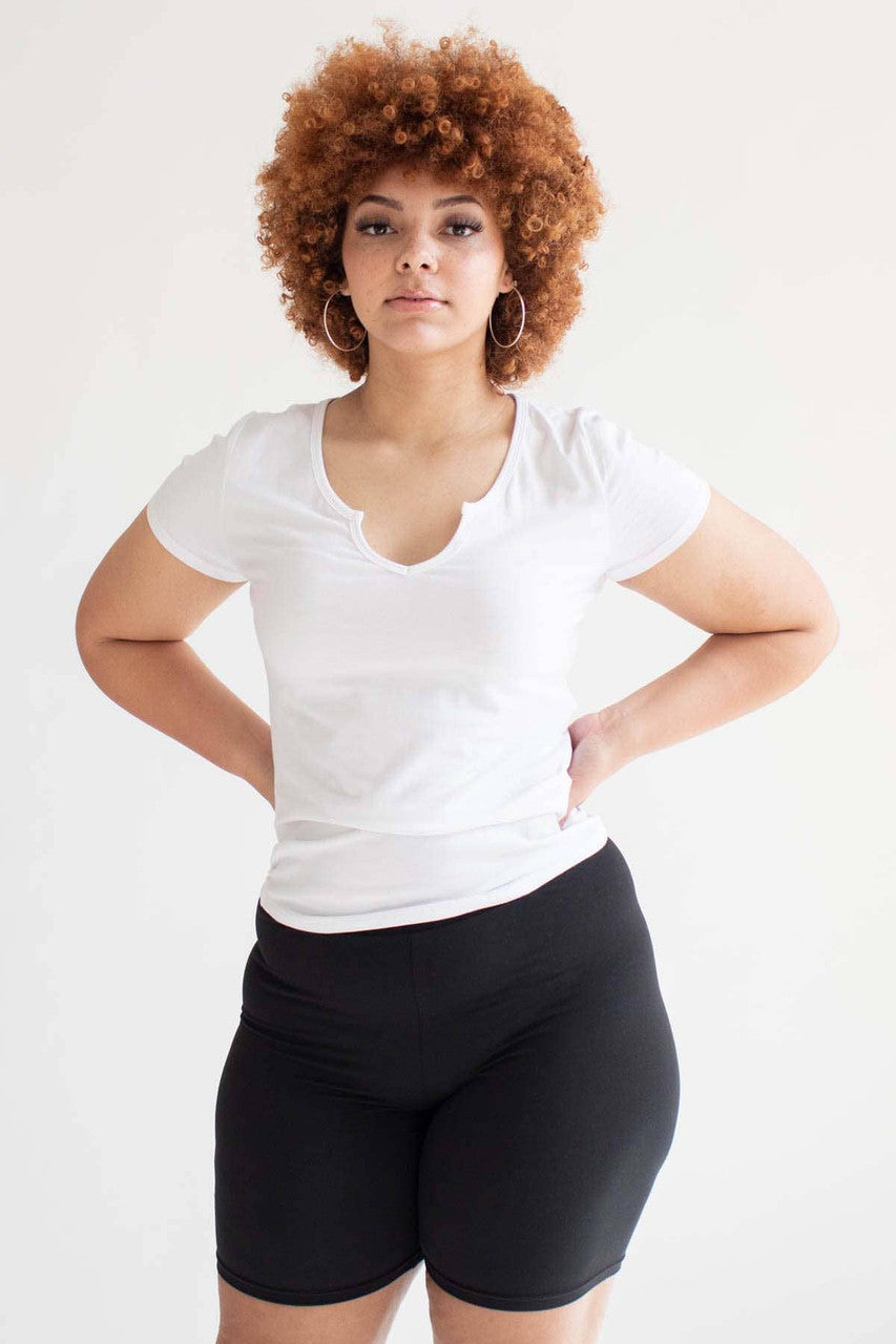 White Notched Neck T-Shirt (Extended Sizes)