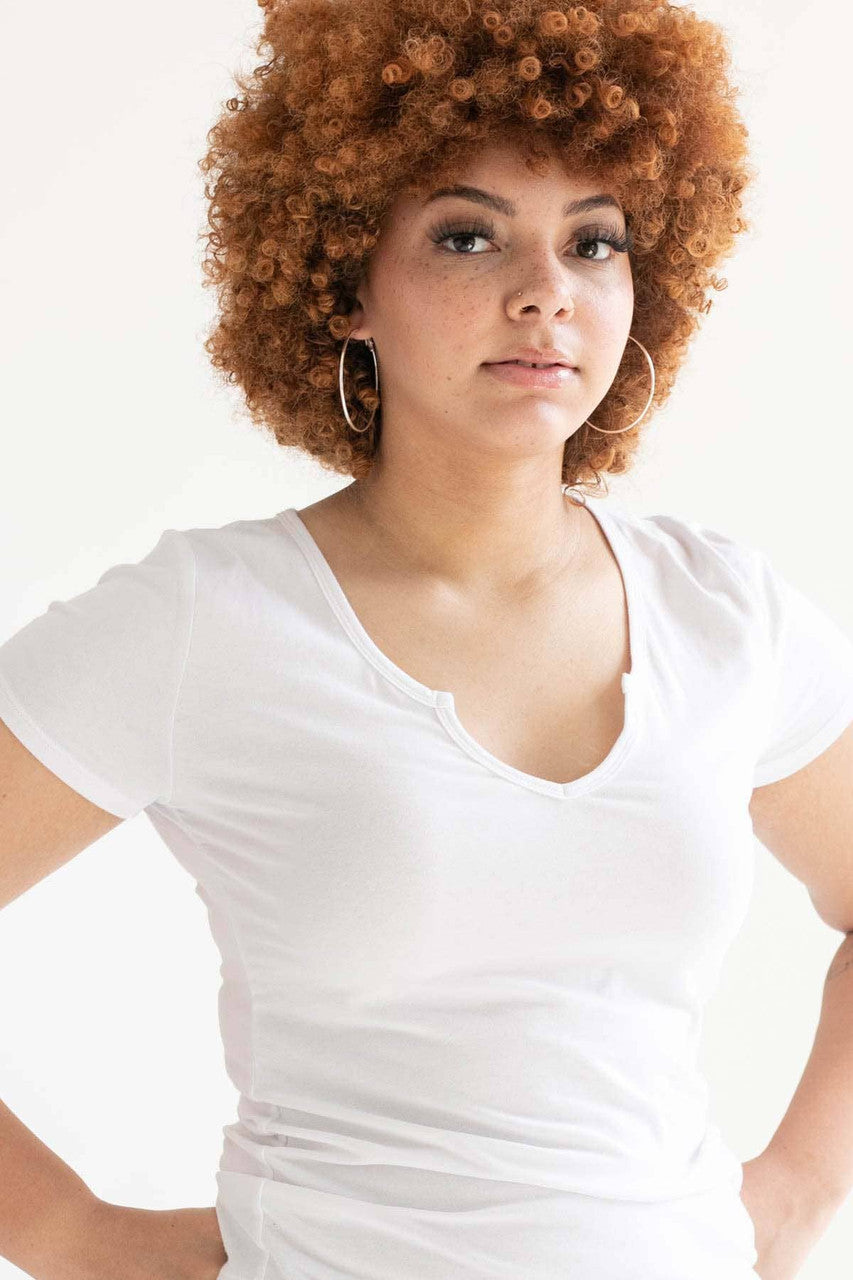 White Notched Neck T-Shirt (Extended Sizes)