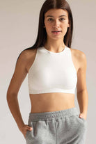 White Padded Seamless High Neck Crop Tank