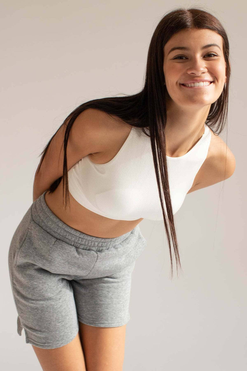 White Padded Seamless High Neck Crop Tank