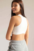 White Padded Seamless High Neck Crop Tank