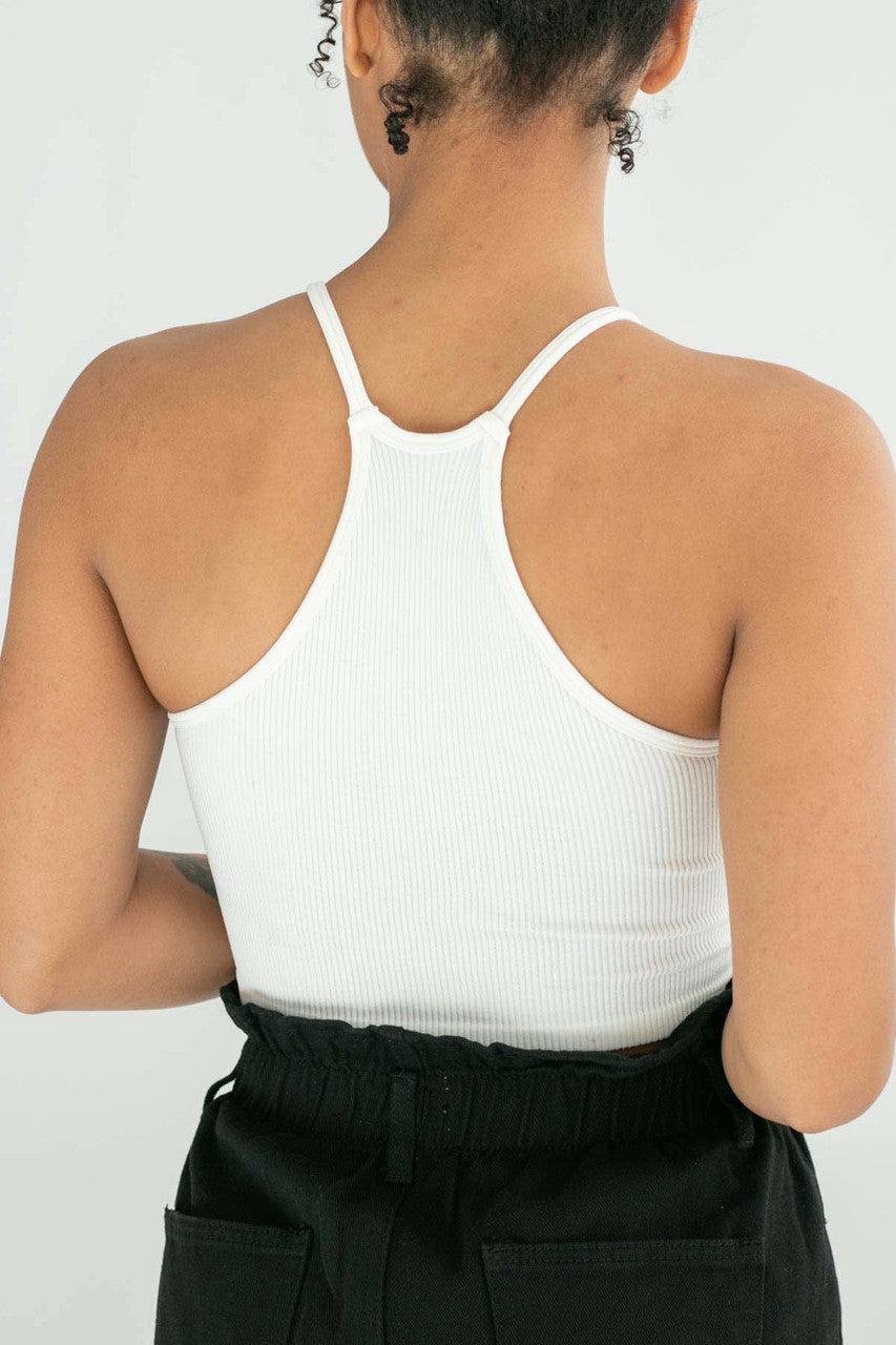 White Ribbed Seamless Crew Neck Cami
