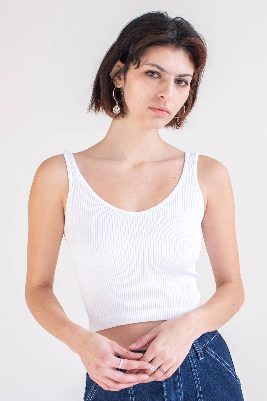 White Ribbed Seamless Crop Tank