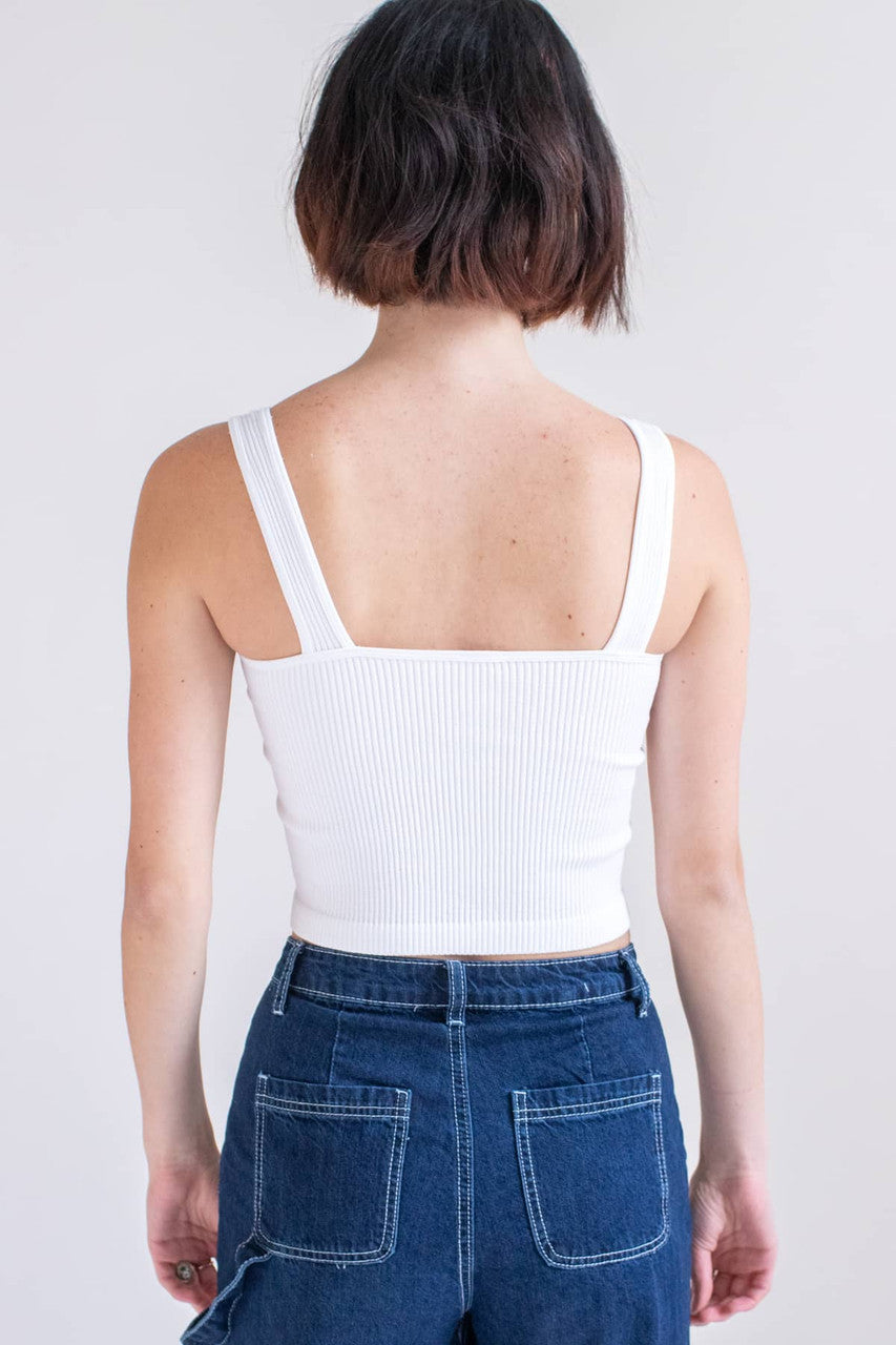 White Ribbed Seamless Crop Tank