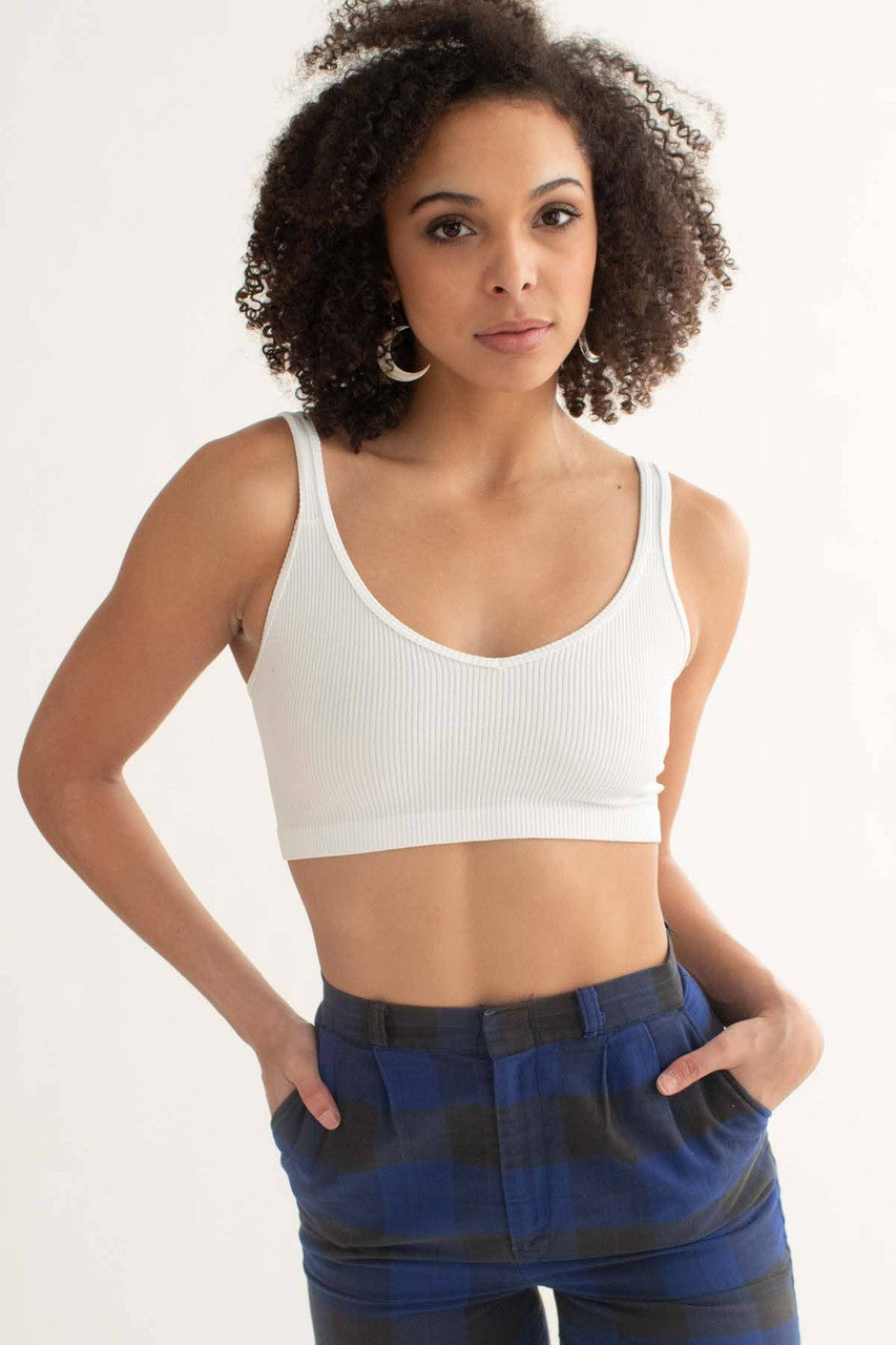 White Ribbed Seamless Bralette