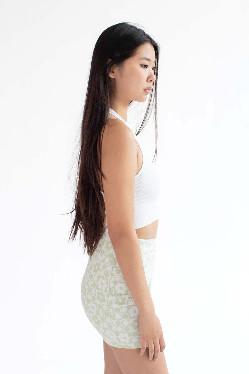 White Seamless Deep V Halter Neck