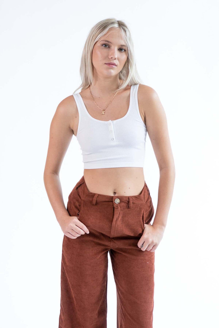 White Seamless Henley Tank Top