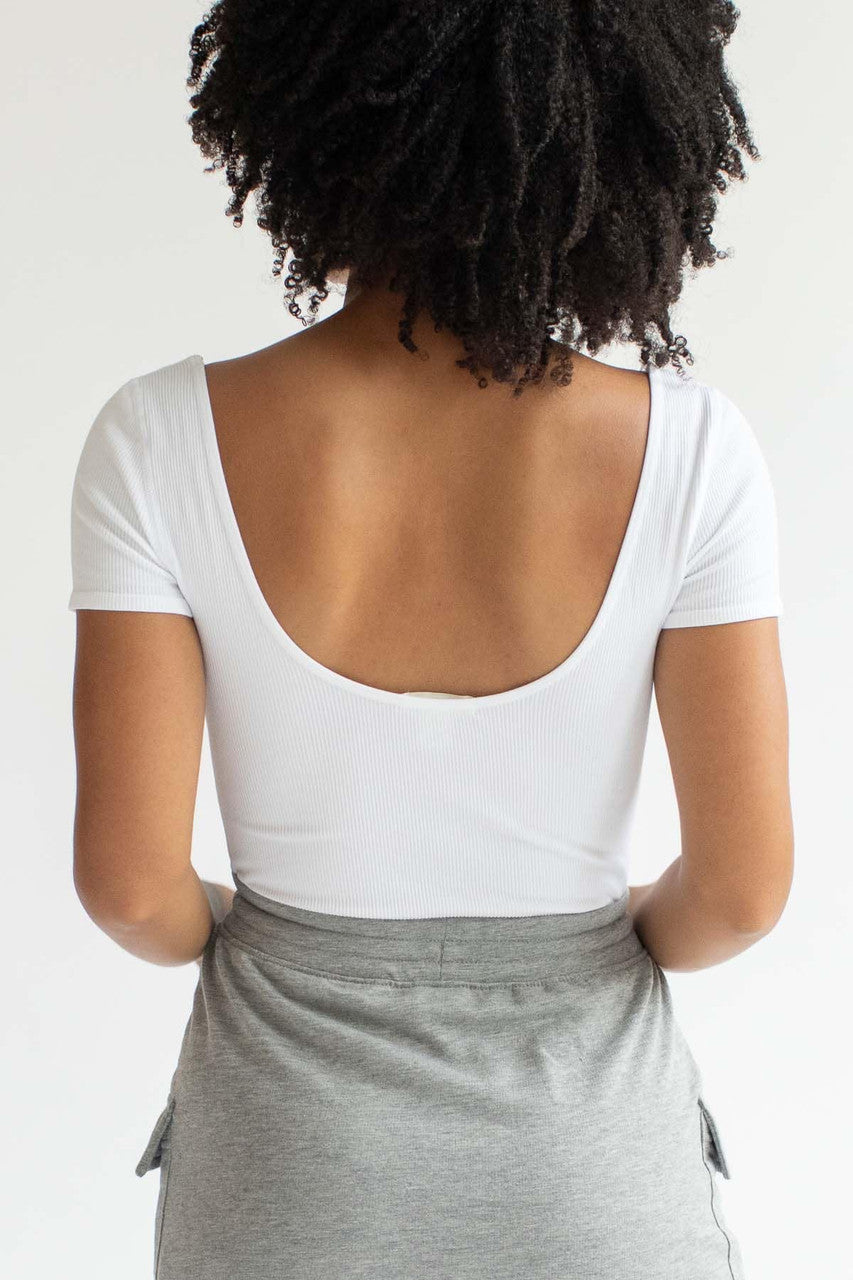 White Seamless Hook & Eye Ribbed Bodysuit