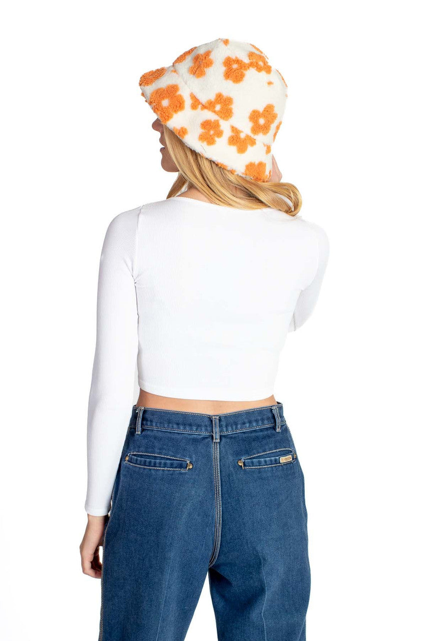 White Snap Front Long Sleeve Top