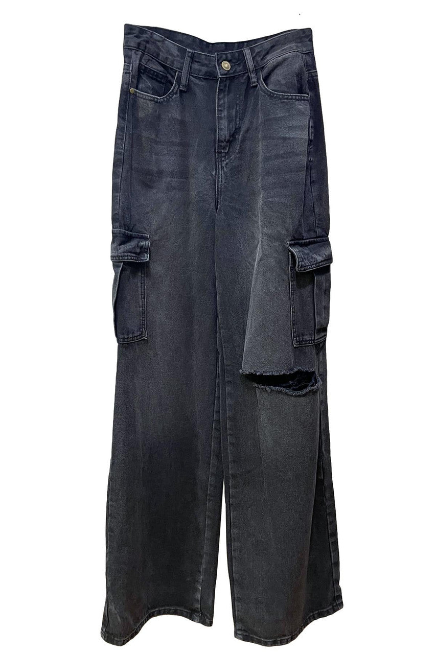 Wide Leg Cargo Pocket Jeans