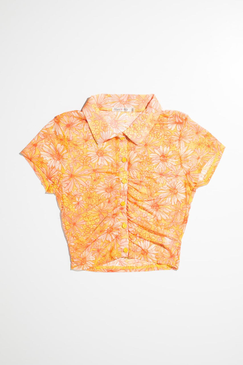 Dusty Lemon Daisy Ruched Mesh Polo