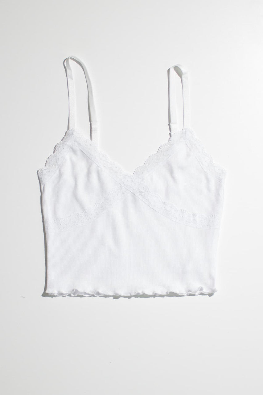 White Lace Trim Ribbed Crop Cami
