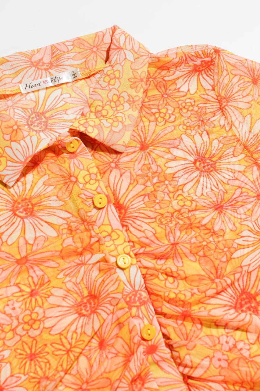 Dusty Lemon Daisy Ruched Mesh Polo