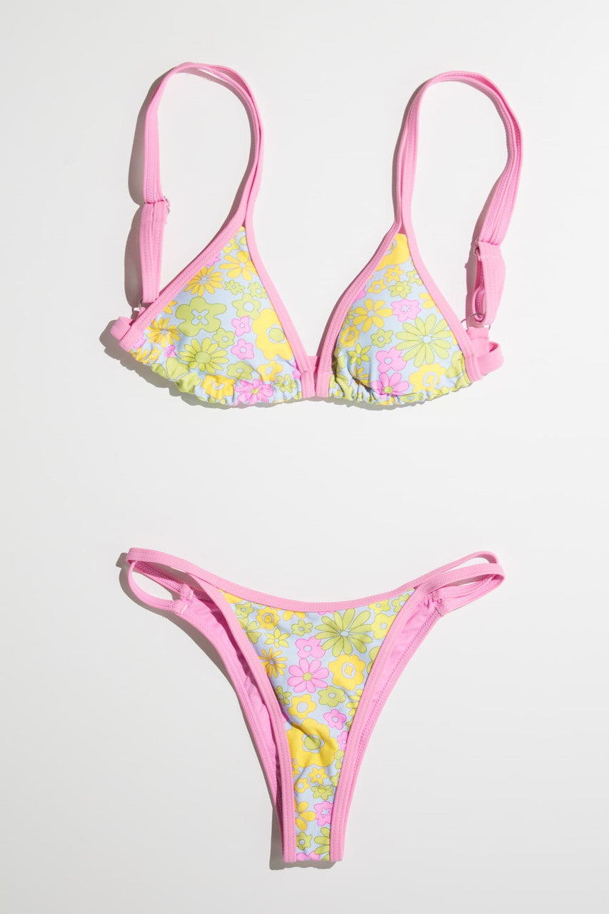 Pink 70s Floral Bikini Bottom