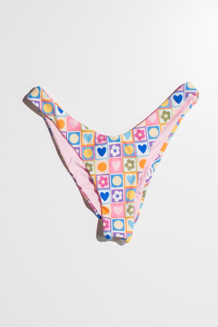 Checkered Spring Shapes Bikini Bottom