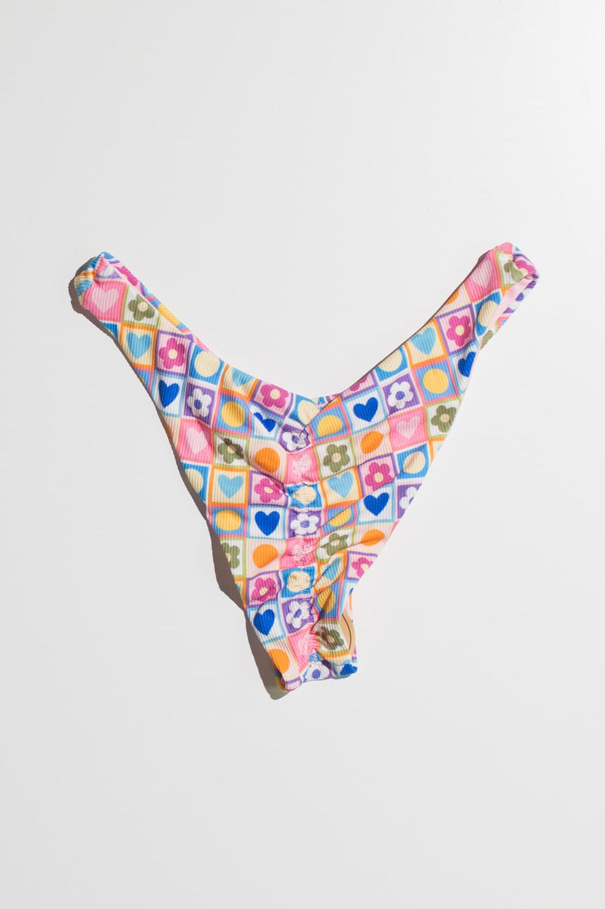 Checkered Spring Shapes Bikini Bottom