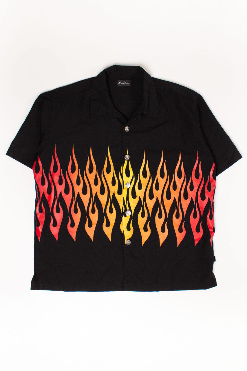 Vintage Dice Button Flames Y2K Shirt (2000s)