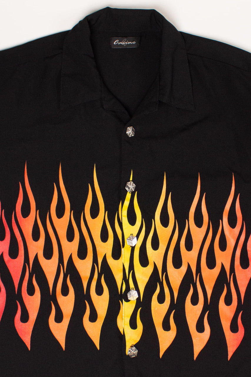 Vintage Dice Button Flames Y2K Shirt (2000s)