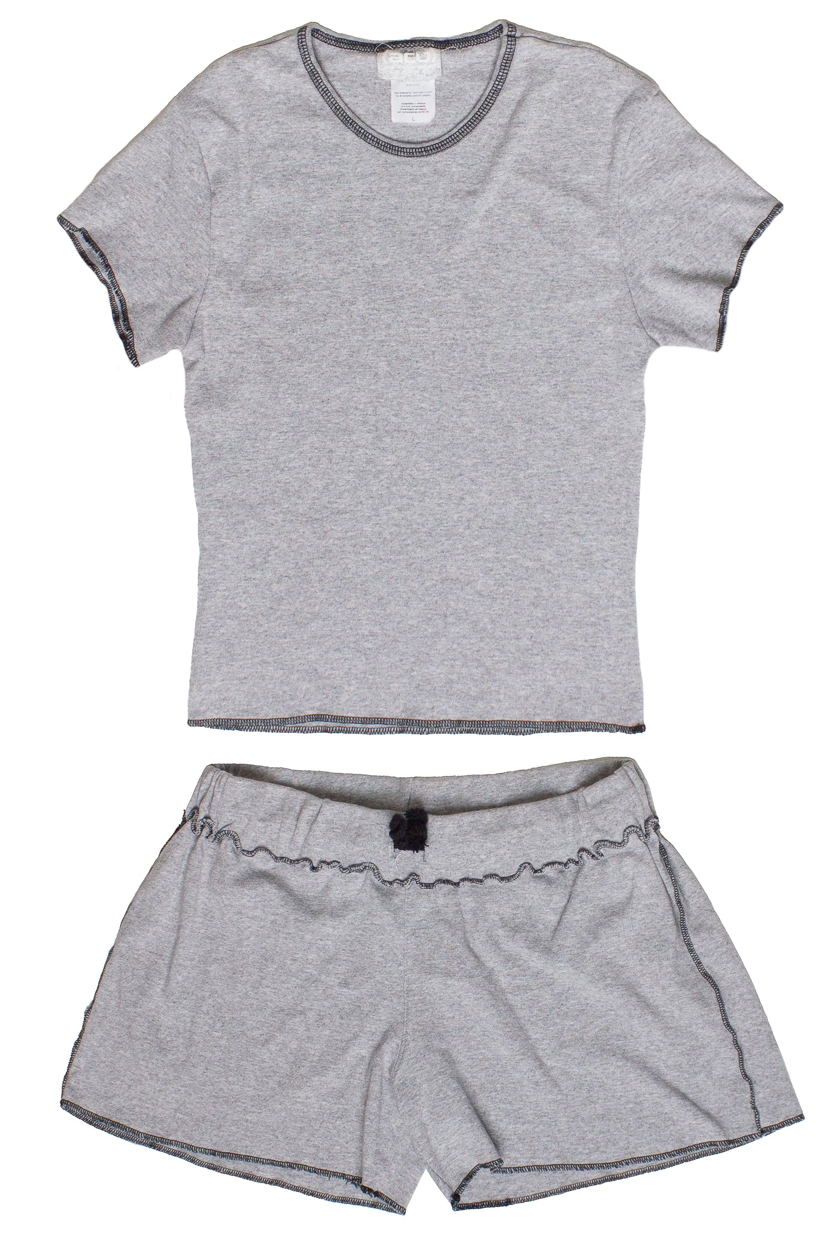 Gray t-shirt and shorts set on a white background